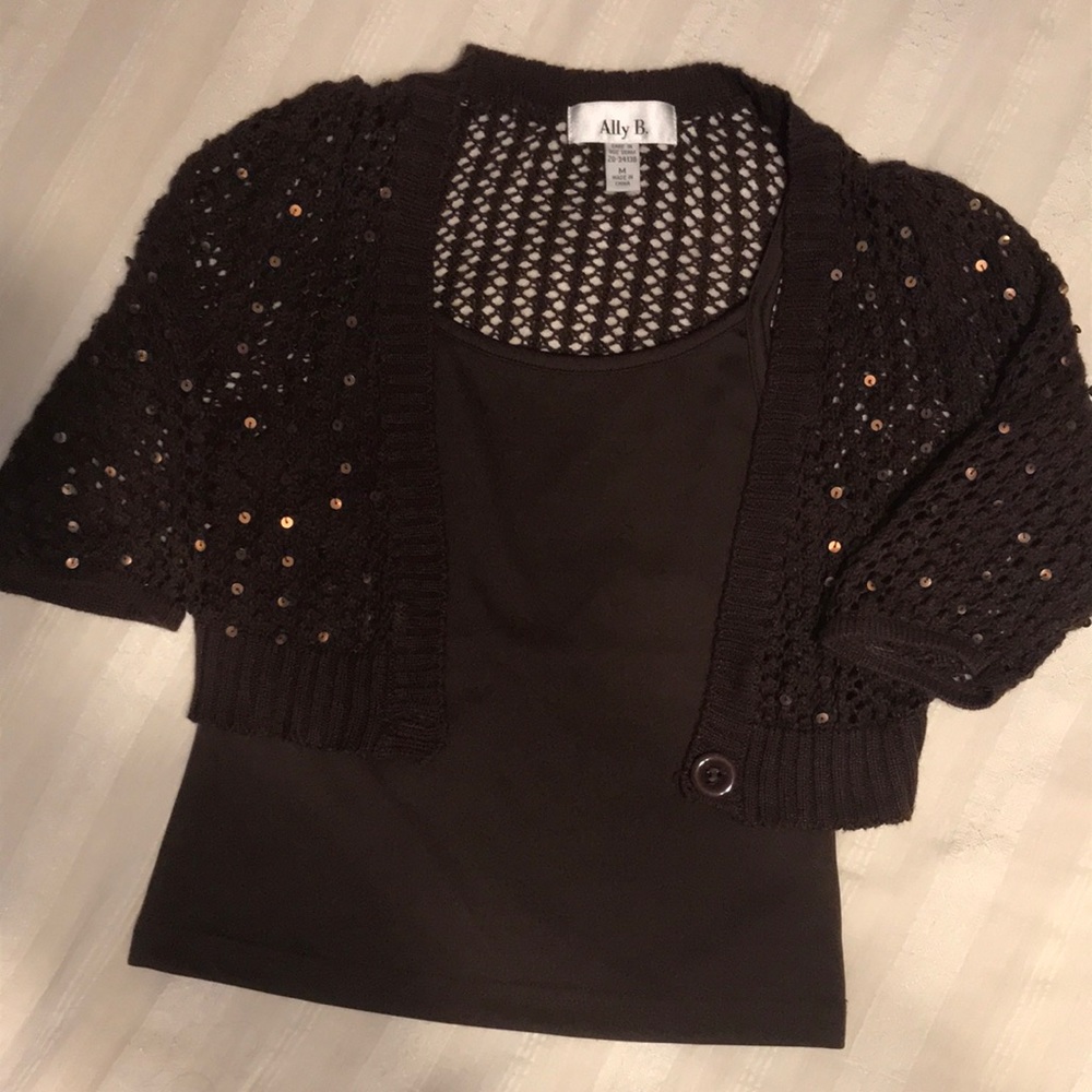 Girls Ally B. Brown and Gold Sequin Sweater Tank